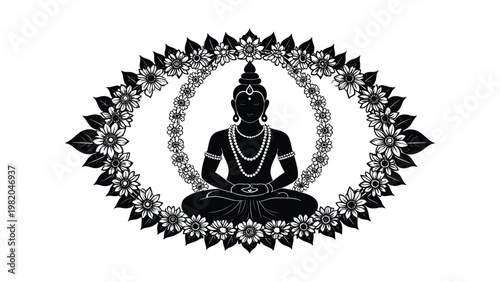 Buddha silhouette in floral mandala design.
