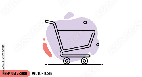 Modern shopping cart line icon over an abstract purple and pink liquid shape representing online retail and e-commerce.