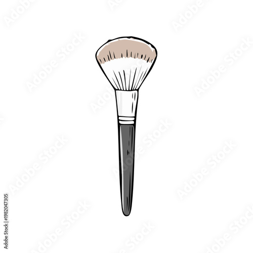 Hand-drawn illustration of a makeup brush with a dark handle and fluffy bristles