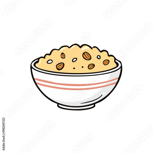 Hand-Drawn Bowl of Oatmeal with Nuts and Seeds