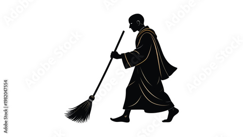 Man sweeping with a broom.