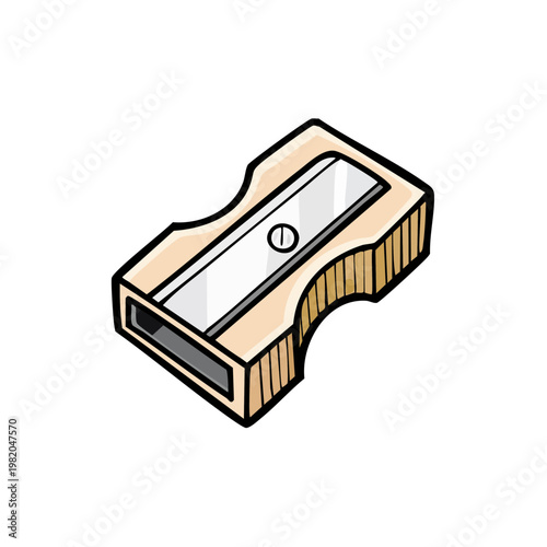 Simple wooden pencil sharpener with metal blade and opening for pencils