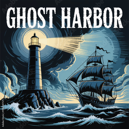 A dark fantasy book cover illustration with GHOST HARBOR written in large white distressed text at the top