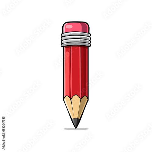 Red pencil sharpener with graphite tip for drawing and writing