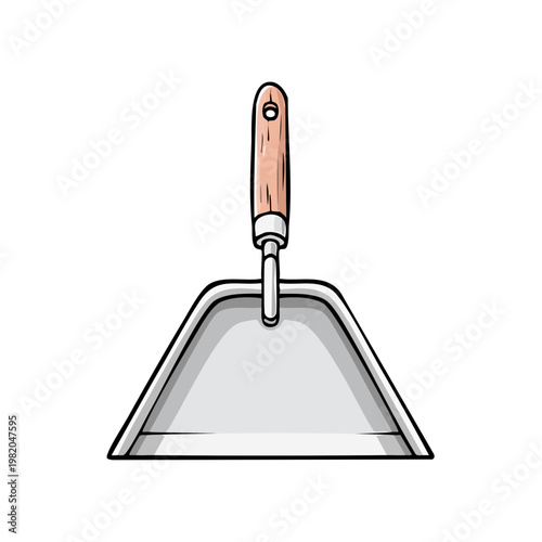 Simple illustration of a metal dustpan with a wooden handle