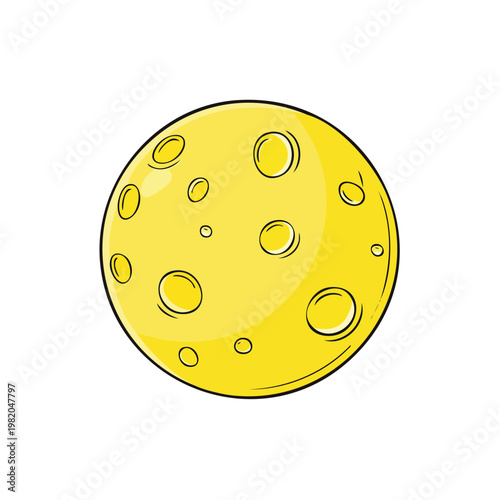 Simple cartoon illustration of a yellow moon with craters and a dark outline