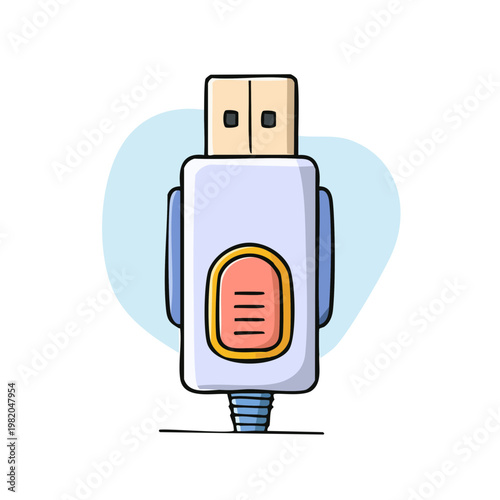 Cartoon usb flash drive with playful design and pastel blue background