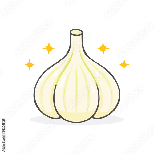 Vector illustration of a stylized garlic bulb with sparkling highlights representing freshness and flavor