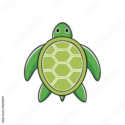 Cute cartoon sea turtle illustration with green shell and flippers swimming
