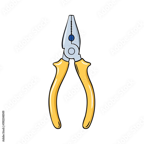 Illustration of classic yellow-handled combination pliers with a blue pivot