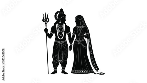 Hindu gods Shiva and Parvati standing together.
