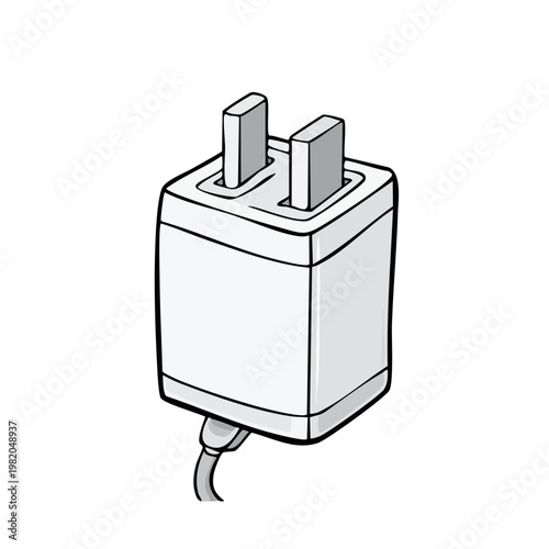 Simple illustration of a white electrical plug adapter with two prongs