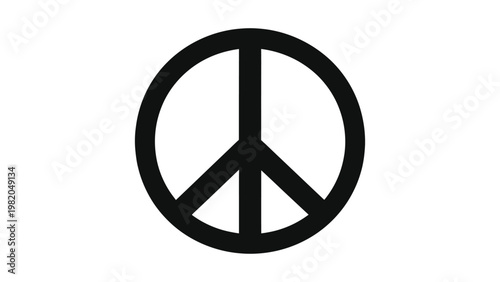 A black peace sign on white background.