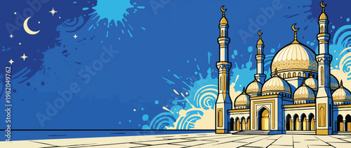 Beautiful Mosque Architecture with Domes and Minarets Background for Islamic Events