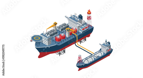 Offshore Floating Liquefied Natural Gas Facility Transferring Gas.