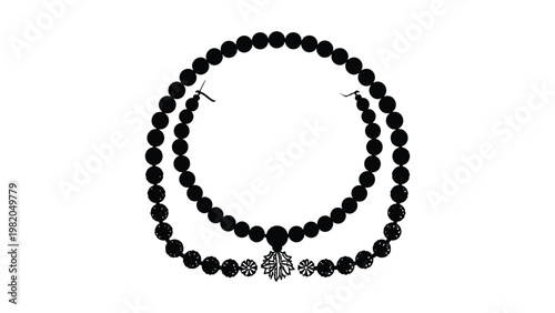 Black beaded necklace with silver charm.