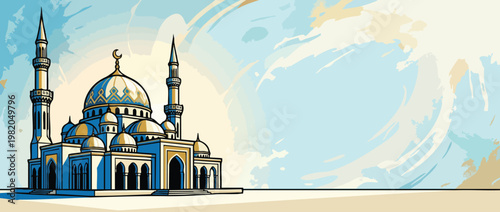 Beautiful Mosque Architecture with Domes and Minarets Elegant Sacred Light Style