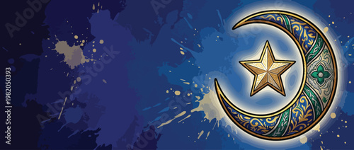 Crescent Moon and Star with Serene Night Glow for Spiritual Backgrounds