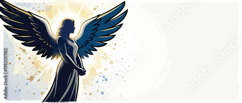 Radiant Angel Silhouette with Graceful Wings and Sacred Protective Presence Illustration