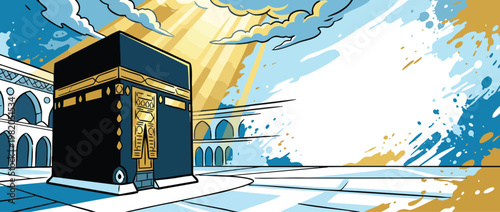 Kaaba with Elegant Sacred Light Calm Spiritual Atmosphere Soft Clouds Holy Place