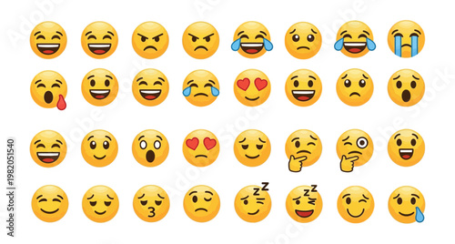 Collection of Yellow Emoji Faces Expressing Various Emotions