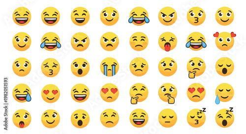 Variety of Emoji Facial Expressions Set