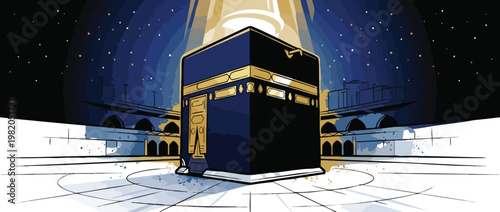 Kaaba with Sacred Light Calm Spiritual Atmosphere Vector Illustration
