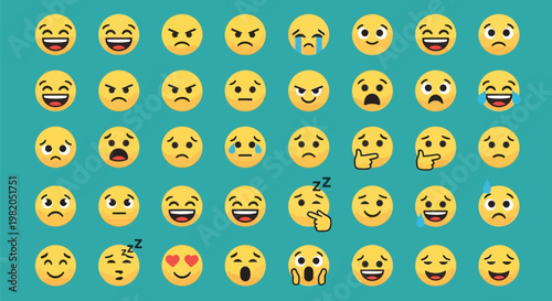 Collection of Diverse Emoji Faces Expressing Various Emotions