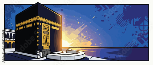 Kaaba with Sacred Light Illuminates a Calm Spiritual Atmosphere at Sunset