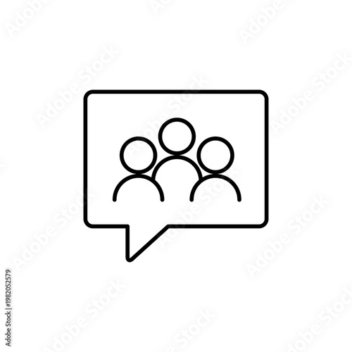 吹き出しと複数人のマークを用いて、グループチャットを表現したアイコン