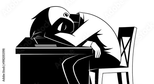 Illustration of a tired man sleeping on a desk at work