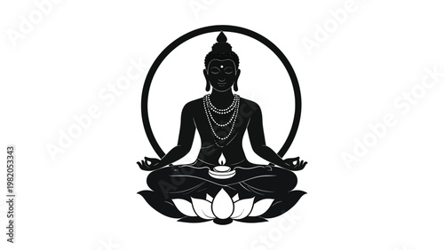 Buddha silhouette meditating in lotus position.