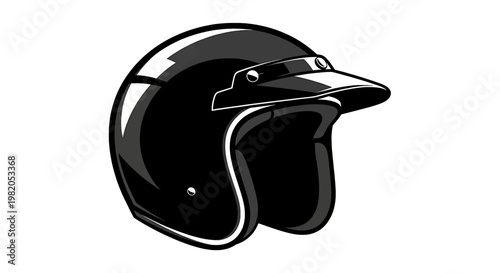 Vintage motorcycle helmet illustration, classic open face helmet with visor