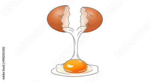 Broken brown egg with yolk and white