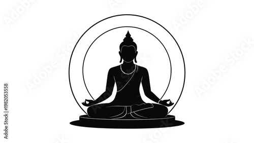 Buddha silhouette meditating in serenity.