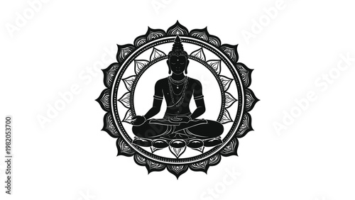 Buddha silhouette in mandala design.