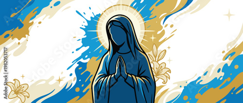 Religious Virgin Mary Silhouette with Prayerful Pose and Soft Halo Illustration