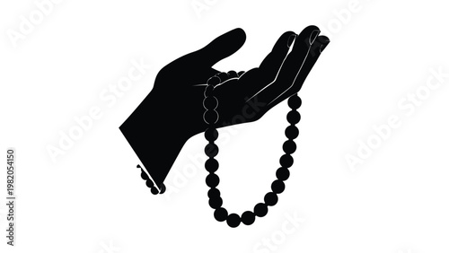 hand holding islamic prayer beads tasbih.