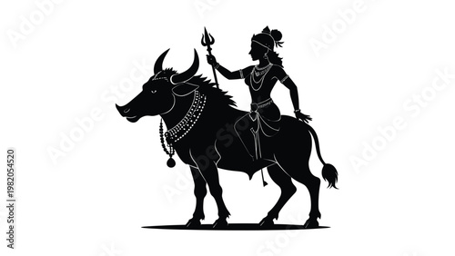 a man riding a bull with a spear.