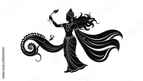 A black silhouette of a dancing goddess.