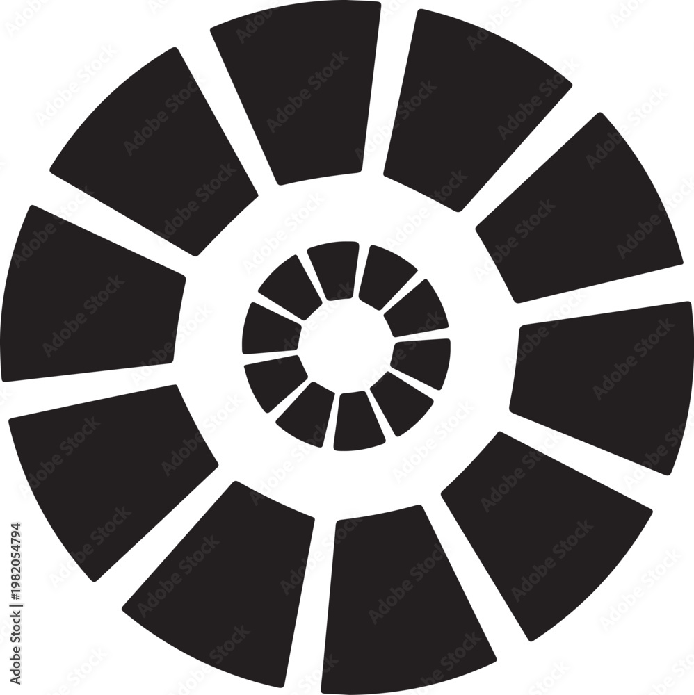 Fototapeta premium Black, geometric, abstract wheel icon, circular pattern, vector graphic