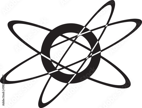Black atom symbol, atomic structure icon, science logo, vector illustration