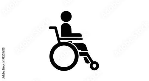 Universal accessibility symbol featuring a black silhouette of a person seated in a wheelchair on a white background.