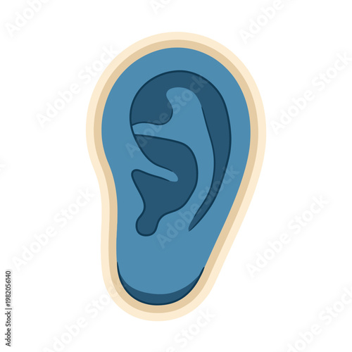 A blue cartoon ear with a beige outline on a white background sticker