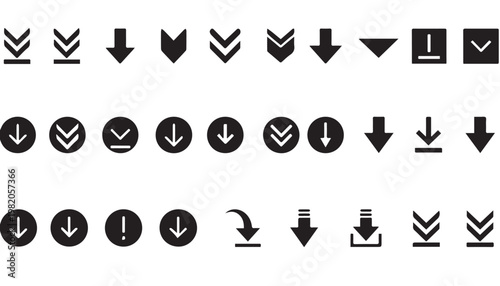 Collection of download icons and arrows black and white icons download collection transfer direction interface illustration internet computer