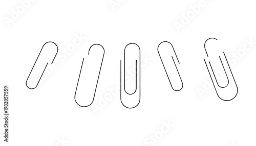 Five paper clips in different orientations line drawing office supplies stationery supplies document paperwork fastener organization equipment