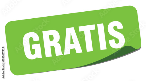 A bright green rectangular sticker displaying the word gratis in white