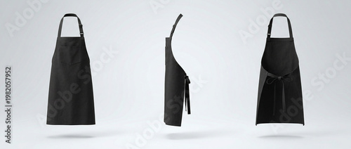 Black Apron Mockup Set Front Side and Tied Views for Culinary Professionals.