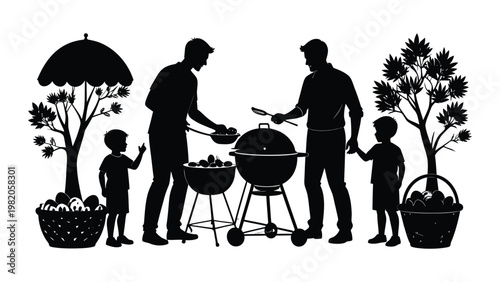 Family enjoying a barbecue together outdoors.