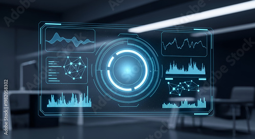 Artificial Intelligence Technology Concept with Laptop and Holographic Digital Interface, Data Analytics, Coding, Cyber Security, Machine Learning, Futuristic Business Innovation, Modern Digital Works